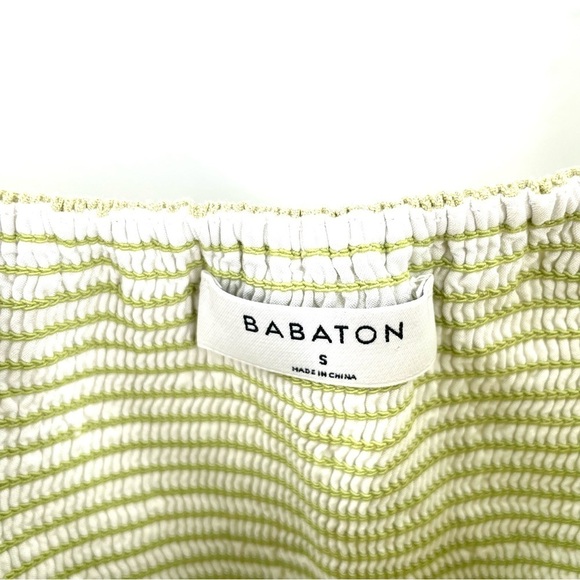 Aritzia Babaton GREEN Hadwyn Puff Sleeve Crop Sweetheart Neckline Linen Blouse - Picture 5 of 6